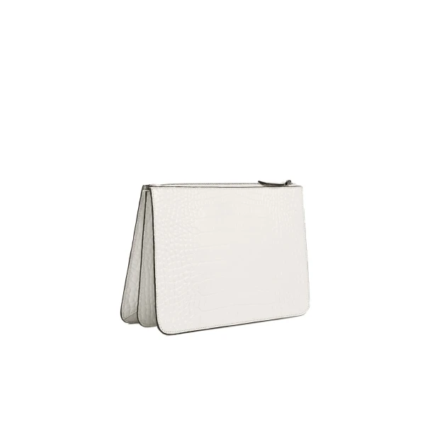 Threefold croco-embossed clutch in Off-white - Image 4