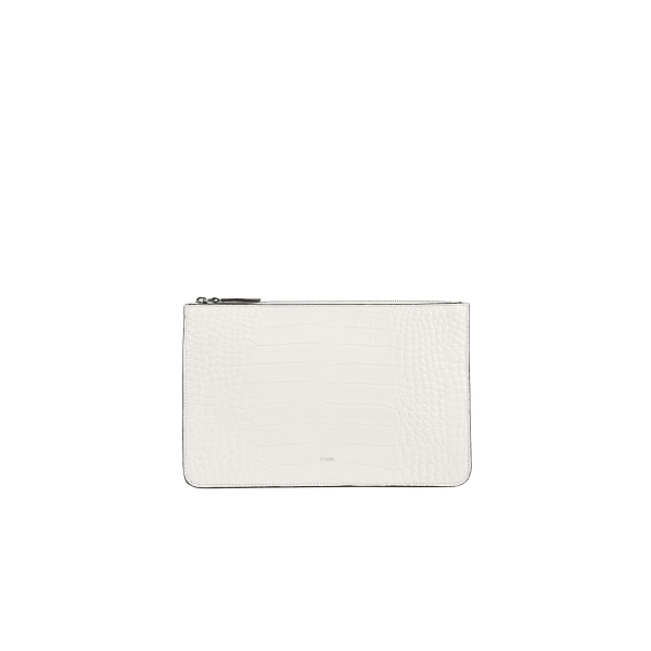 Toteme Threefold croco-embossed clutch in Off-white