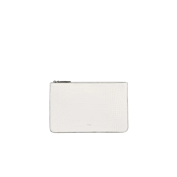 Threefold croco-embossed clutch in Off-white