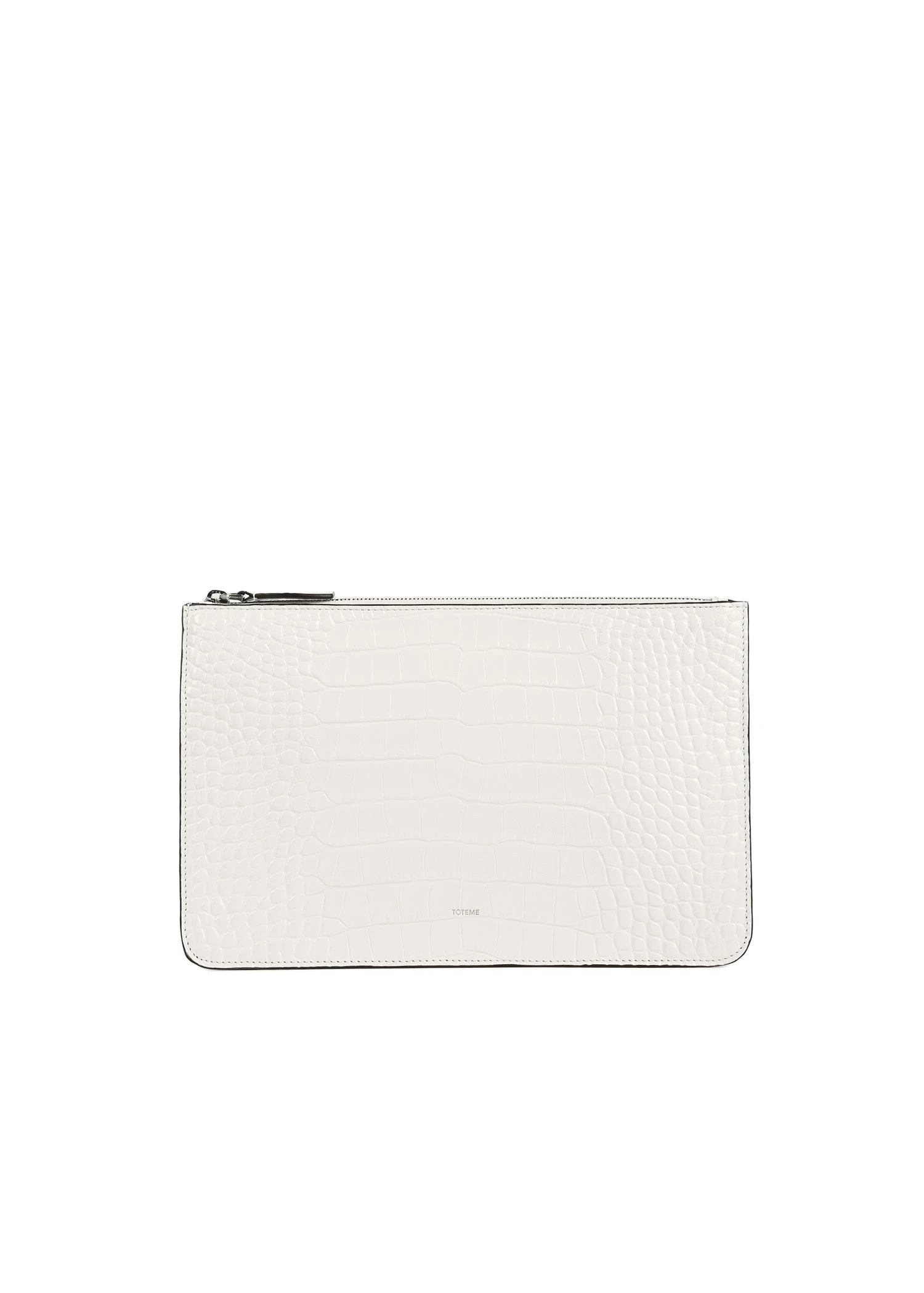 Threefold croco-embossed clutch in Off-white