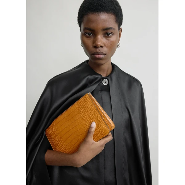 Threefold croco-embossed clutch in Tangerine - Image 2