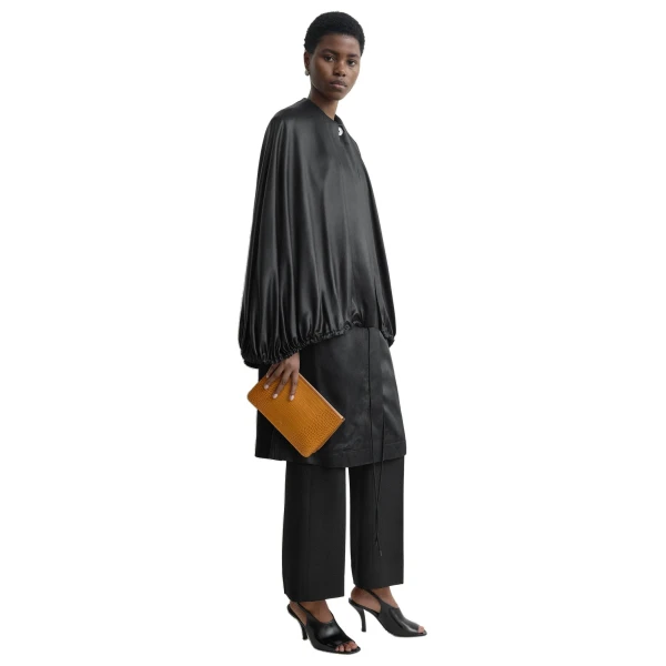 Threefold croco-embossed clutch in Tangerine - Image 3