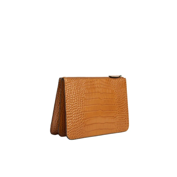 Threefold croco-embossed clutch in Tangerine - Image 4