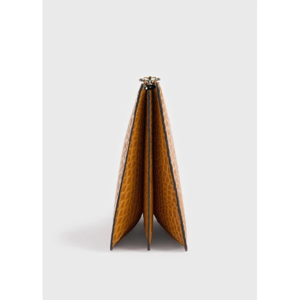 Threefold croco-embossed clutch in Tangerine - Image 5