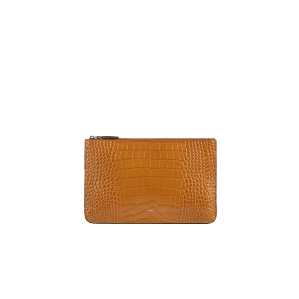Threefold croco-embossed clutch in Tangerine