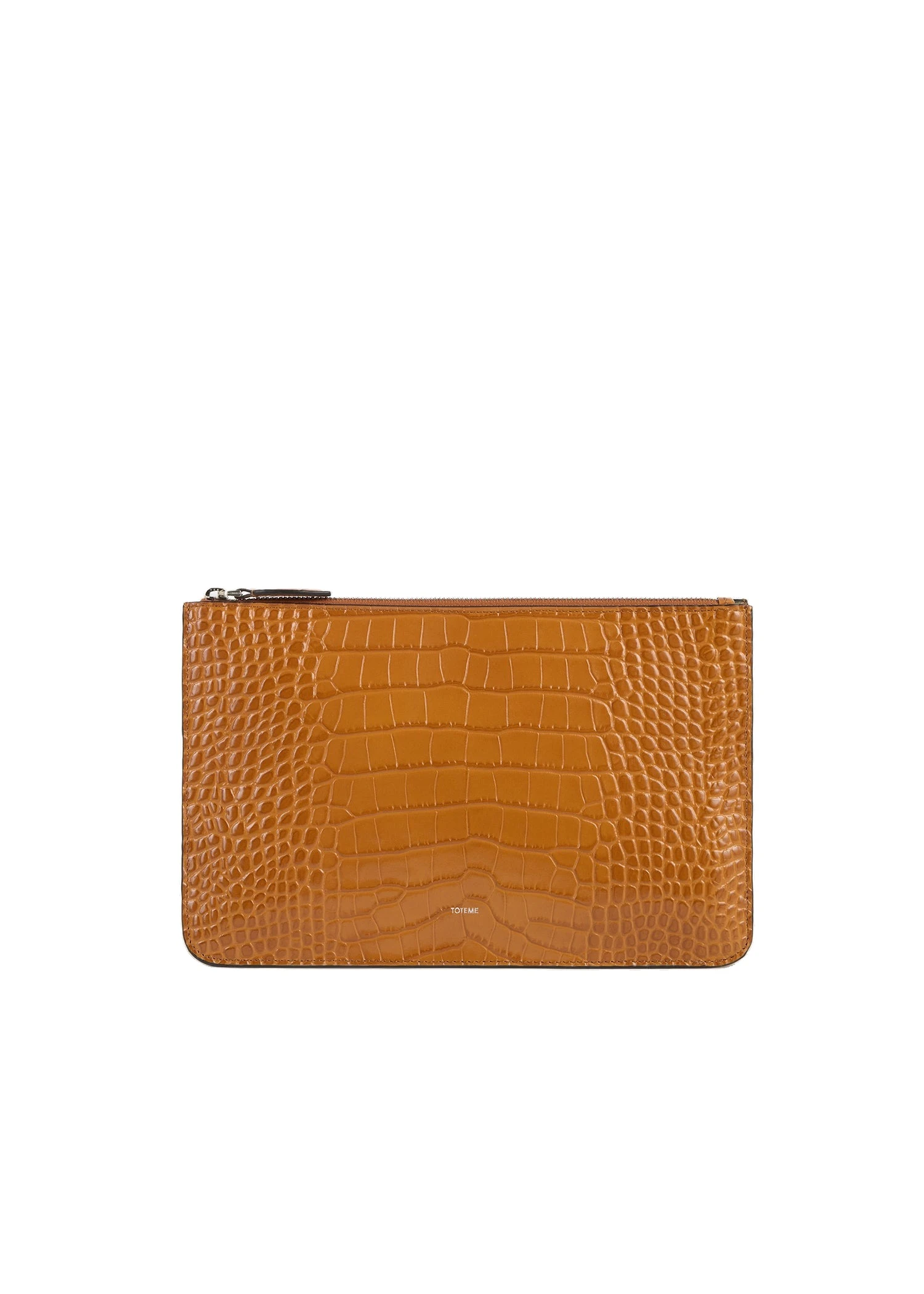 Threefold croco-embossed clutch in Tangerine