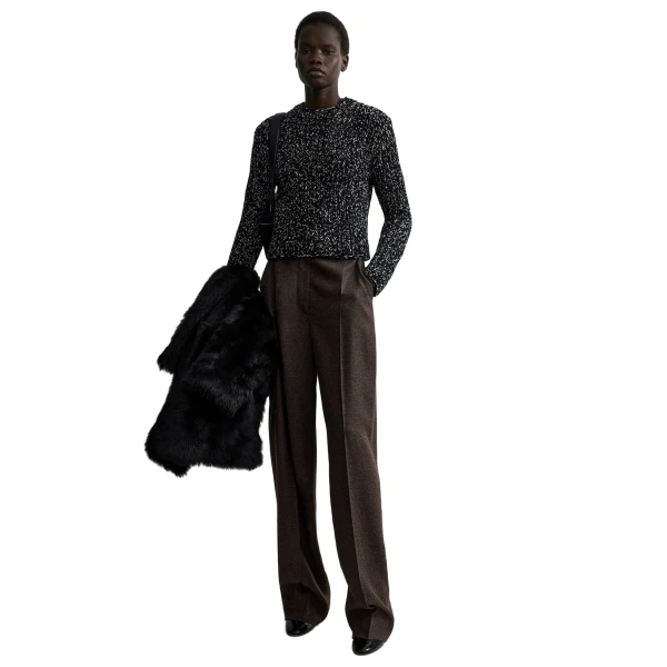 Toteme Wool silk crew neck in Black / Ecru, view 2