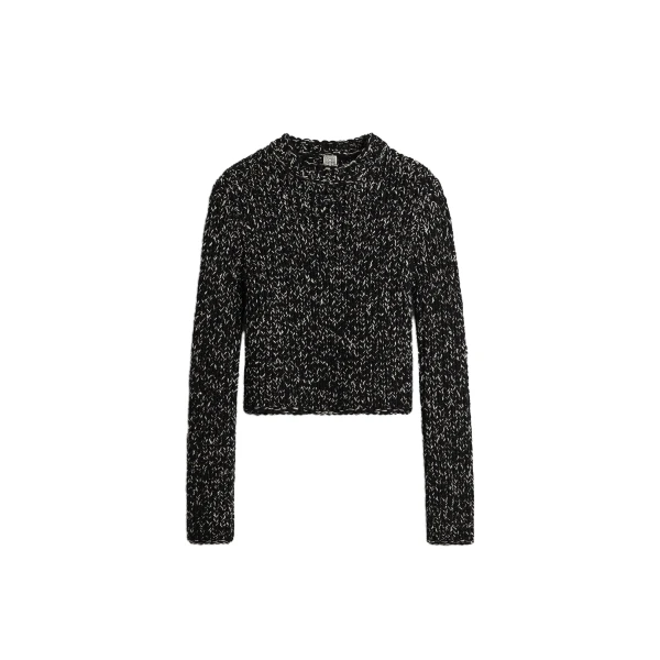 Wool silk crew neck in Black / Ecru