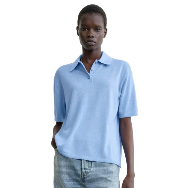 Toteme Wool-silk polo shirt in Blue, view 5