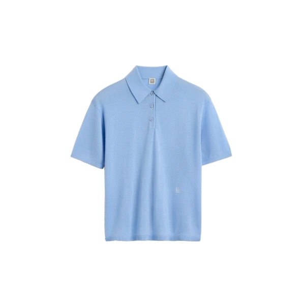 Wool-silk polo shirt in Blue