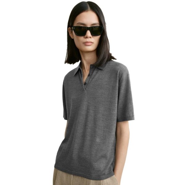Toteme Wool-silk polo shirt in Grey mélange, view 5