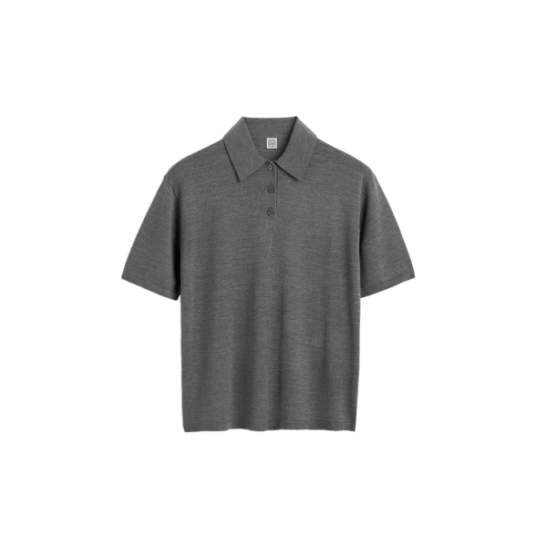 Wool-silk polo shirt in Grey mélange