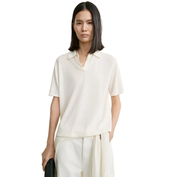 Toteme Wool-silk polo shirt in White, view 5