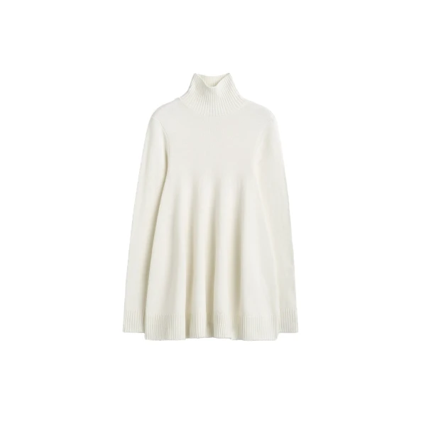 Wool turtleneck top in Milk