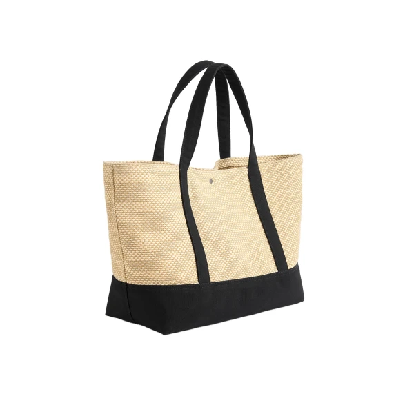 Woven beach tote in Black / Ecru - Image 4