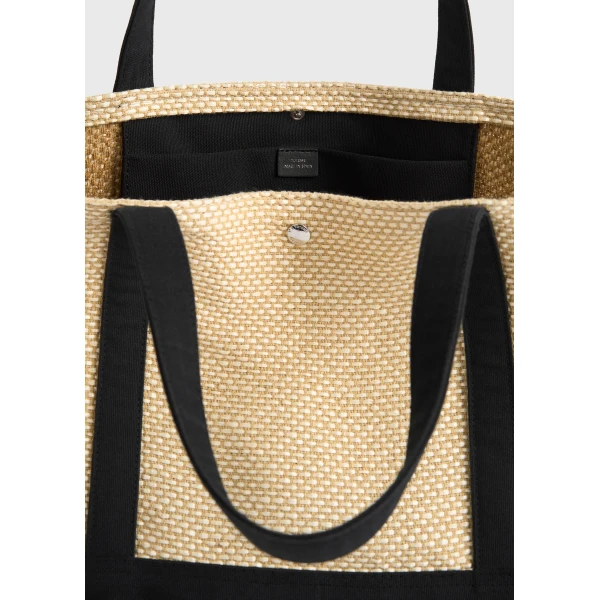 Woven beach tote in Black / Ecru - Image 5