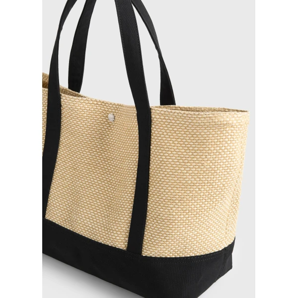 Woven beach tote in Black / Ecru - Image 6