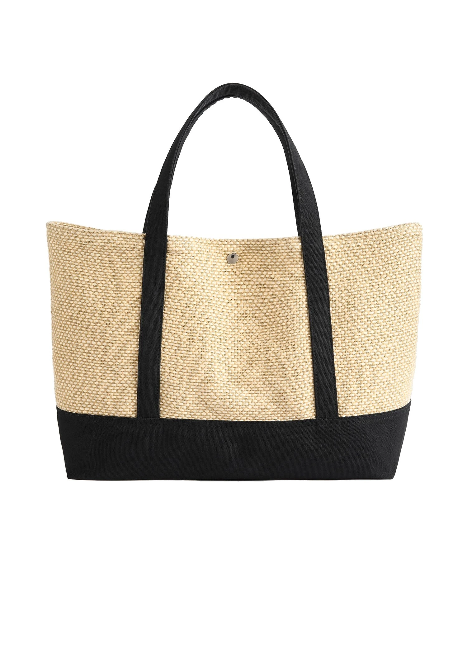 Woven beach tote in Black / Ecru