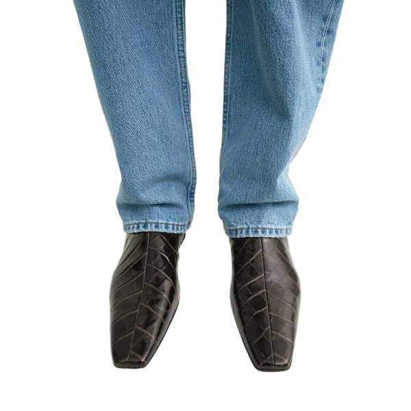 Zipped croco-embossed Chelsea boots in Dark brown - Image 2