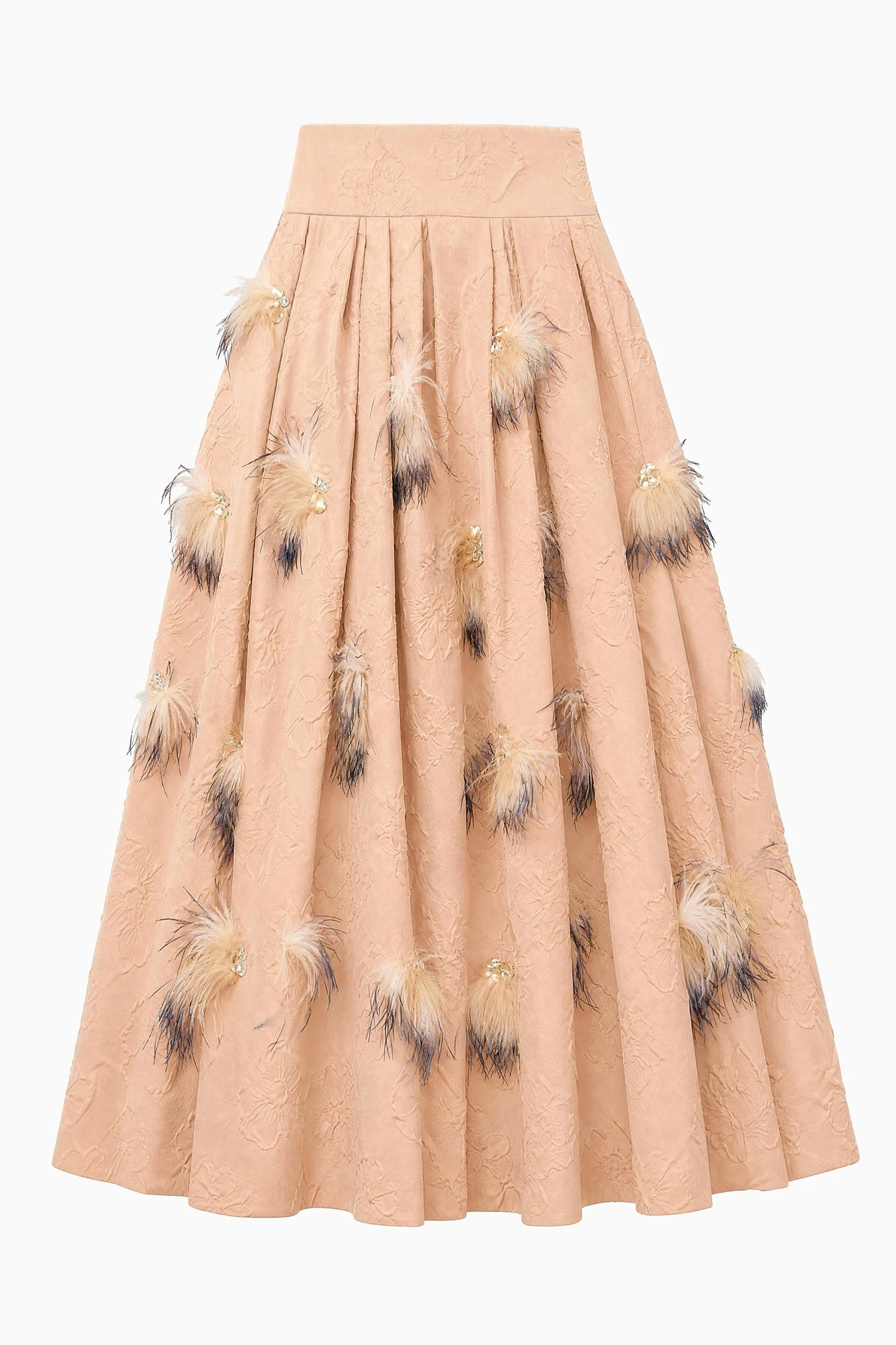 Angelique Cloque Skirt with Embellishment in Almond