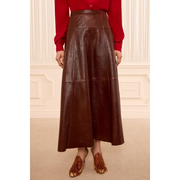 aninda leather midi skirt cognac