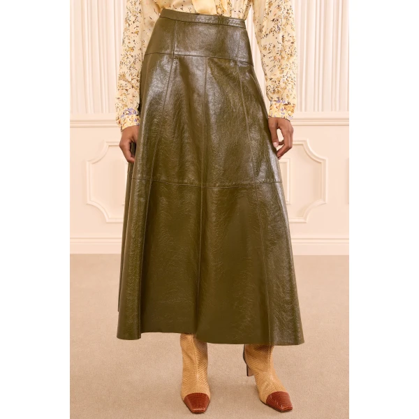 aninda leather midi skirt lichen
