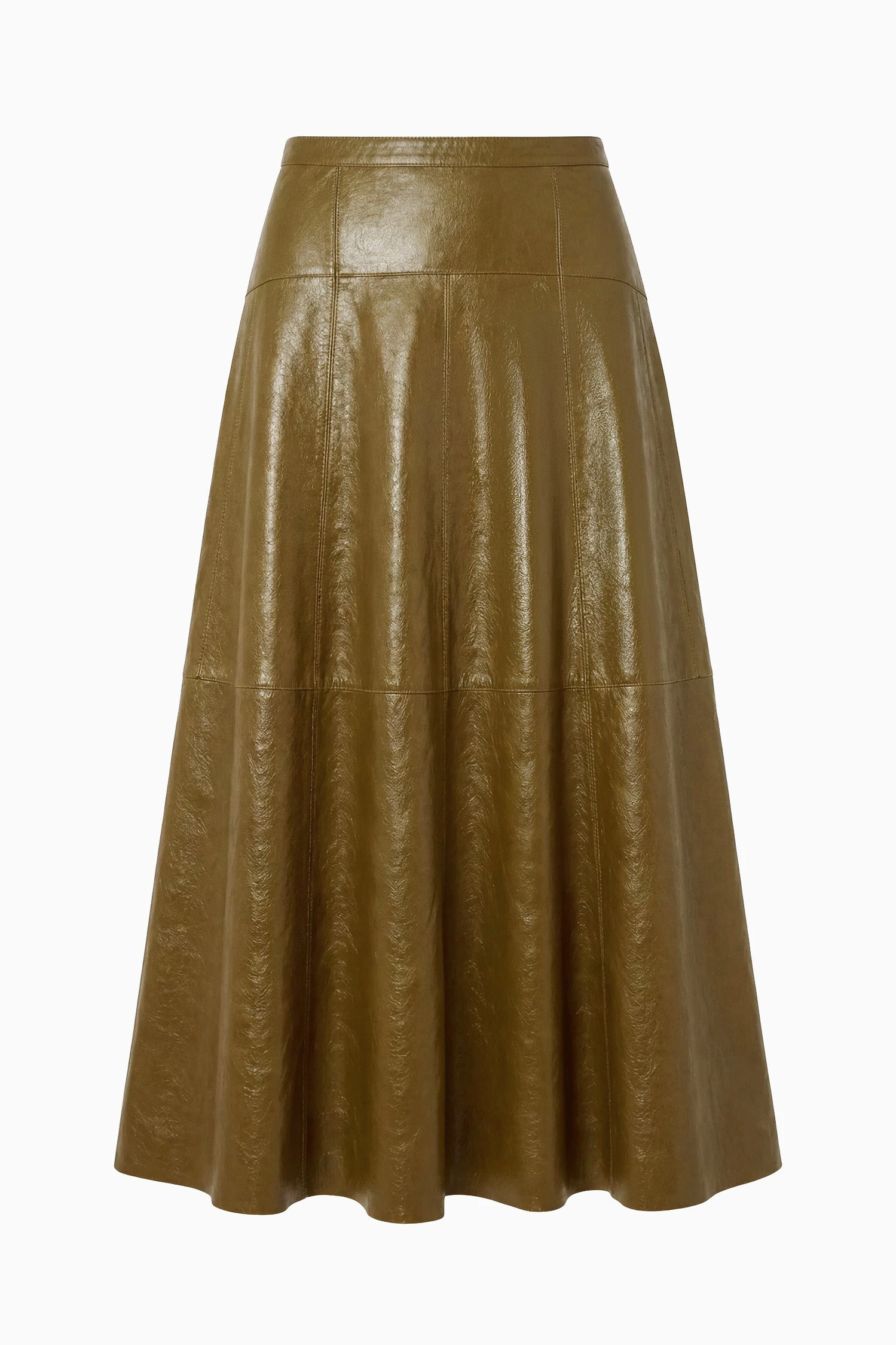 Aninda Leather Midi Skirt in Lichen
