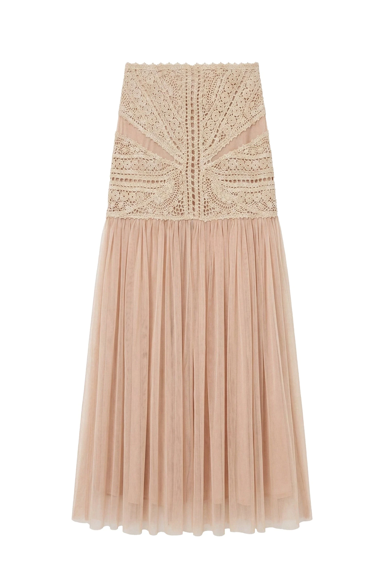 Ulla Johnson Araminta Crochet & Tulle Skirt in Sandstone ulla johnson araminta crochet & tulle skirt