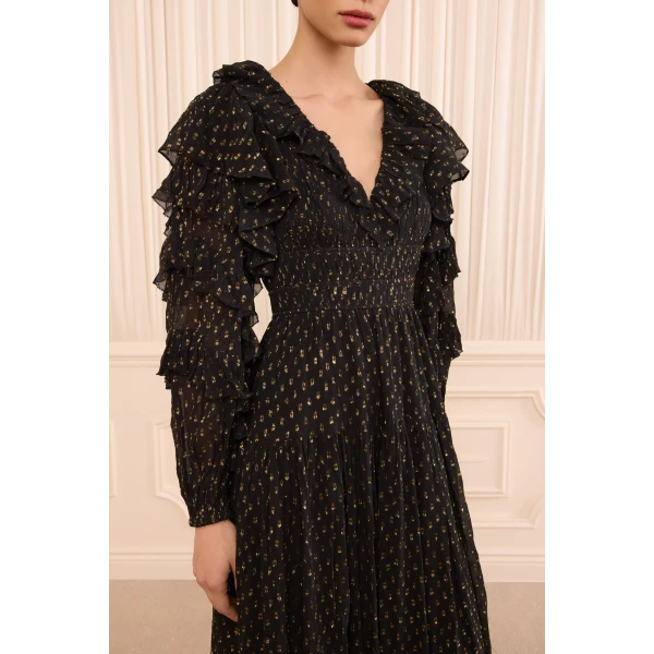 ardis long sleeve silk dress noir