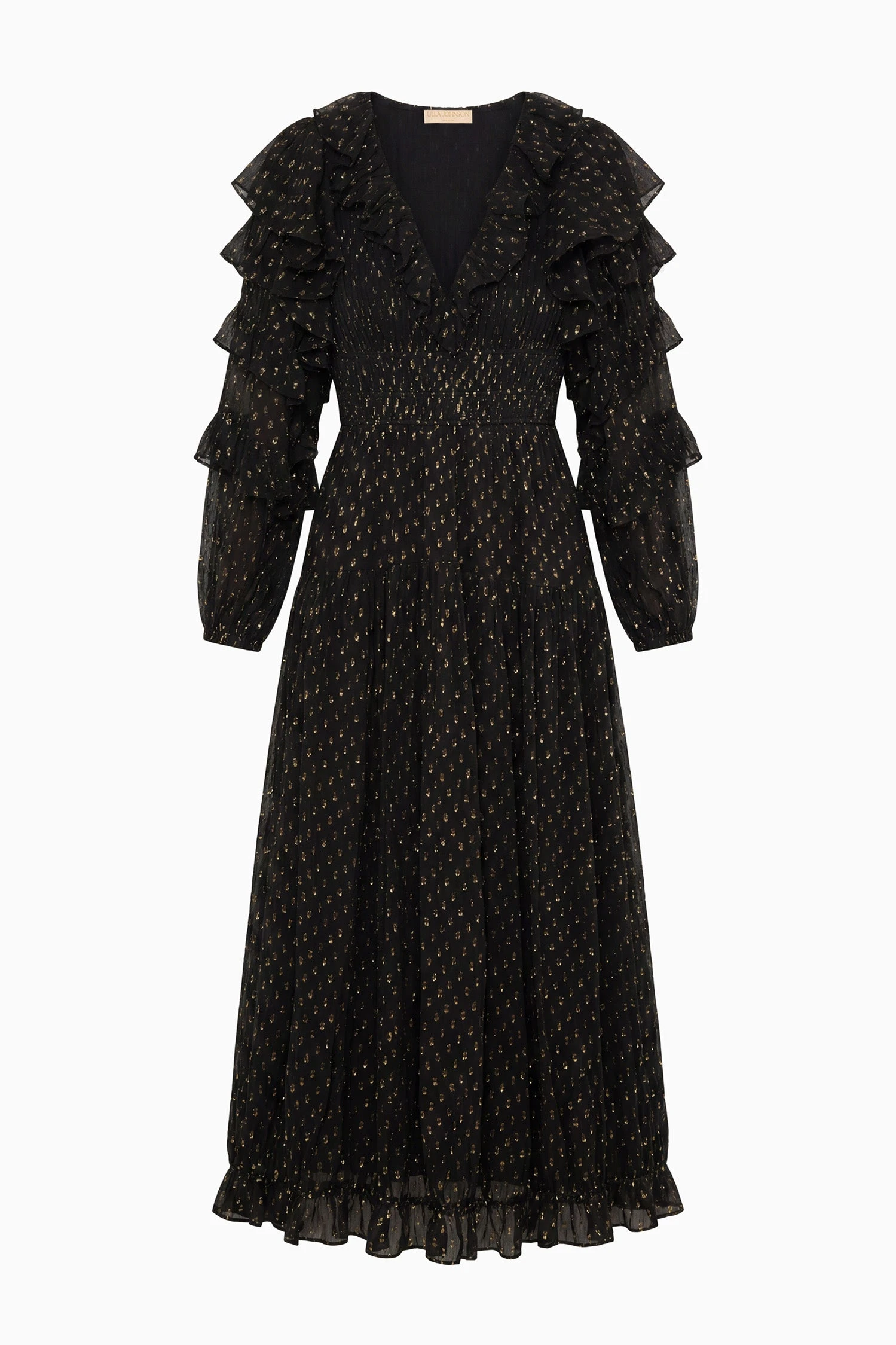 Ardis Long Sleeve Silk Dress in Noir