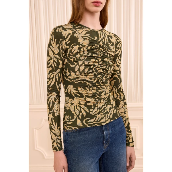 asha long sleeve jersey top khaki floral