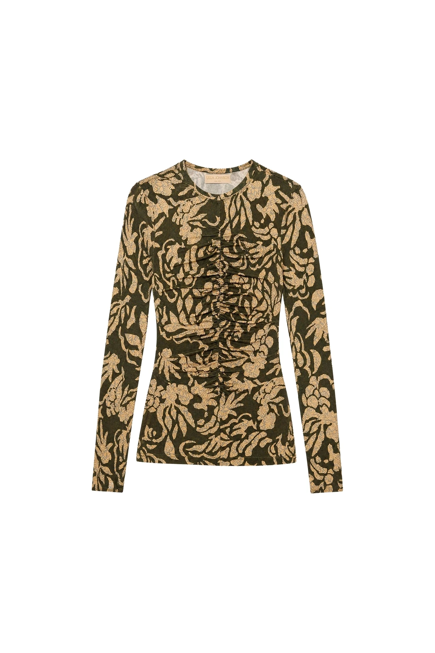 Ulla Johnson Asha Long Sleeve Jersey Top in Khaki Floral ulla johnson asha long sleeve jersey top