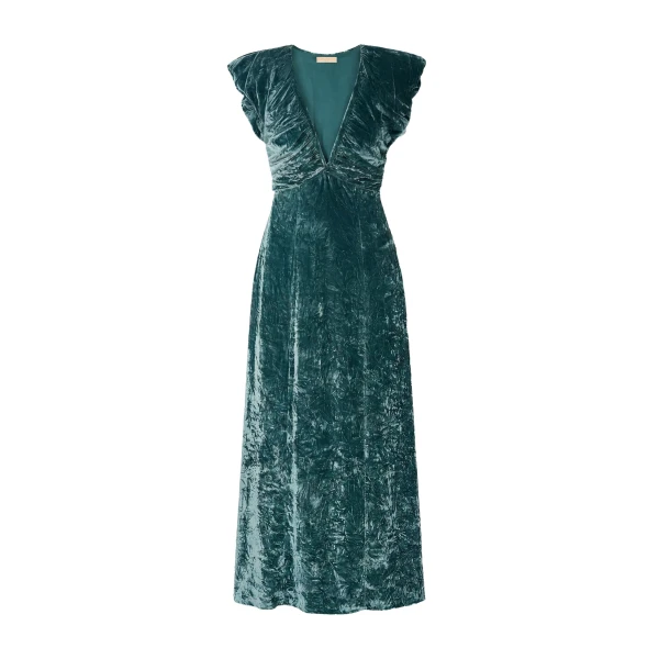 Astra V Neck Velvet Dress in Jadeite