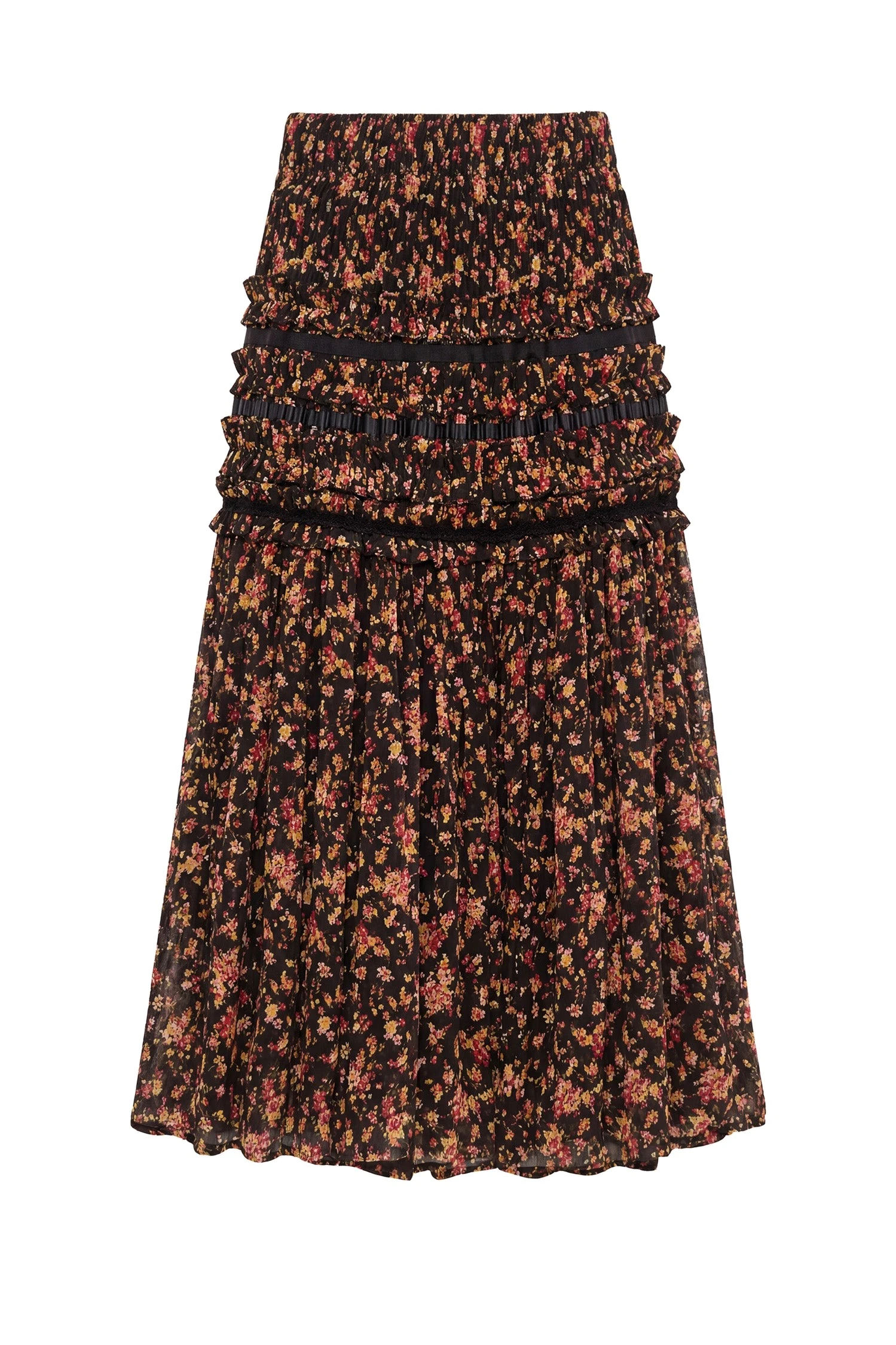 Ulla Johnson Auden Silk Skirt in Noir Mille Fleur ulla johnson auden silk skirt