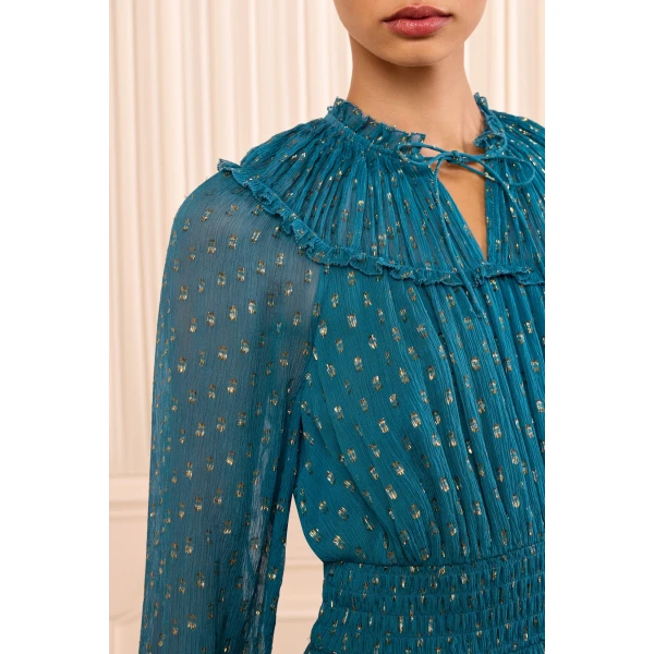 ava long sleeve silk mini dress beryl