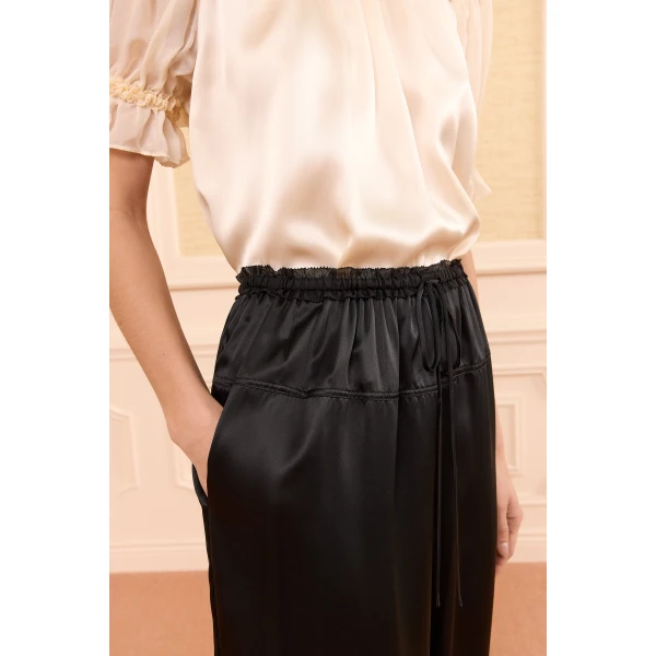 camile silk cinched pant noir