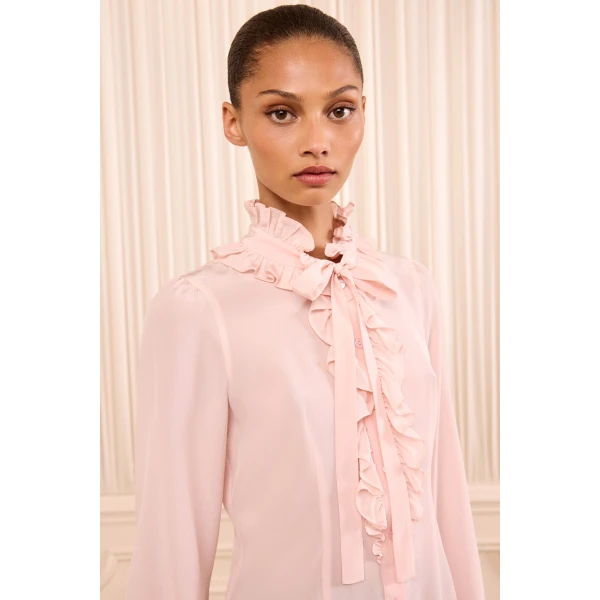 catroux long sleeve silk blouse powder
