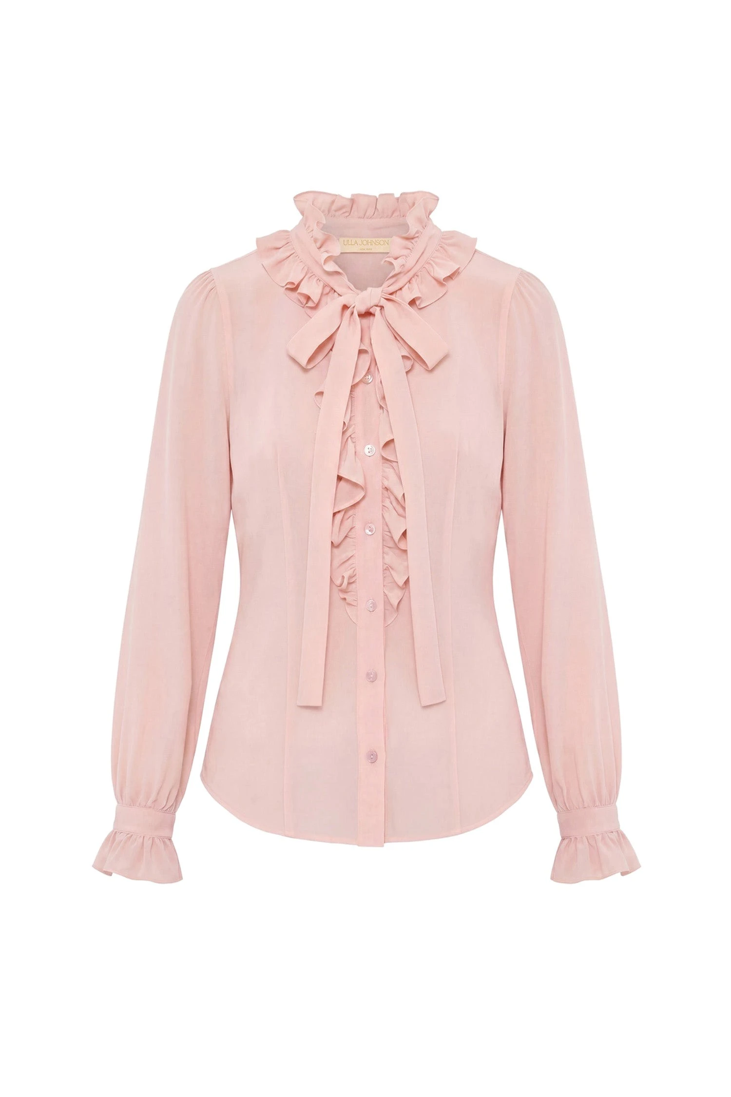Ulla Johnson Catroux Long Sleeve Silk Blouse in Powder ulla johnson catroux long sleeve silk blouse