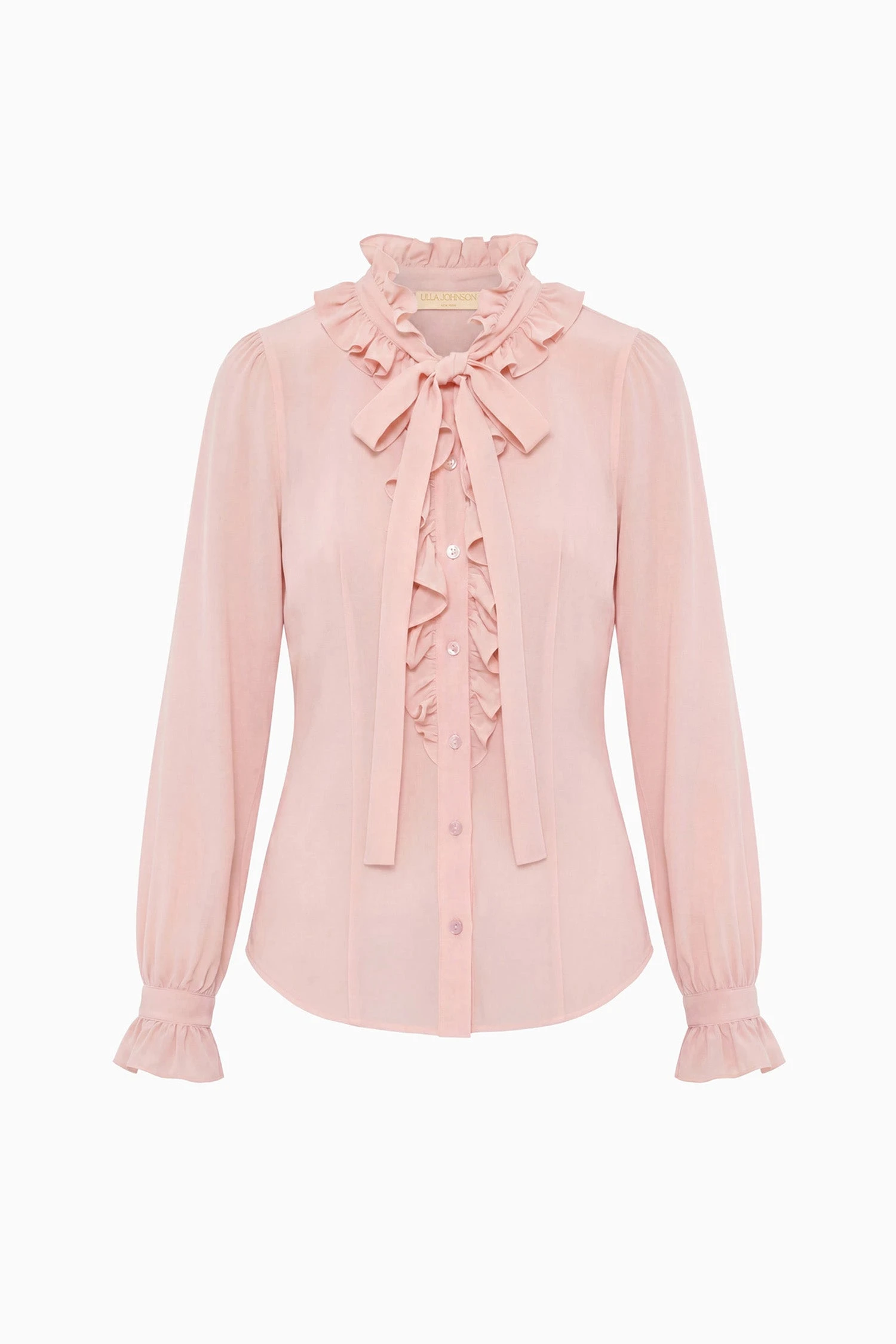 Catroux Long Sleeve Silk Blouse in Powder