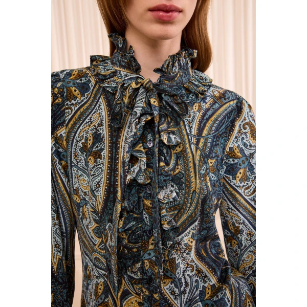 catroux long sleeve silk blouse prussian