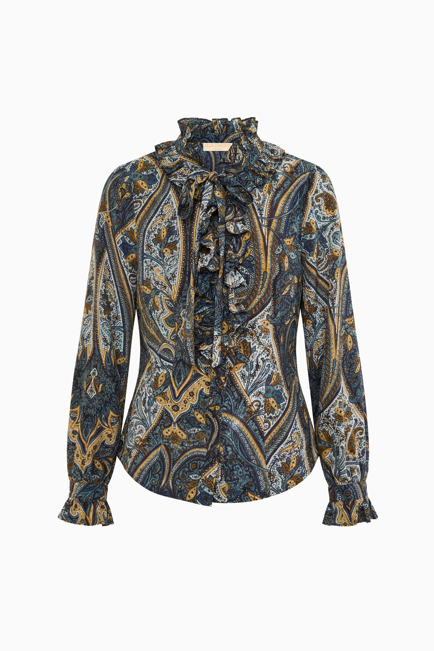 Catroux Long Sleeve Silk Blouse in Prussian