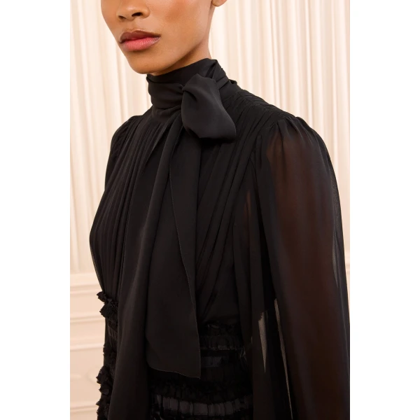 celestine long sleeve silk dress noir