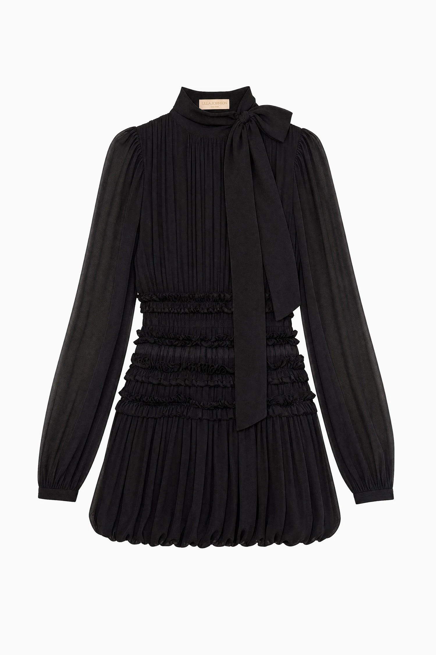 Celestine Long Sleeve Silk Dress in Noir