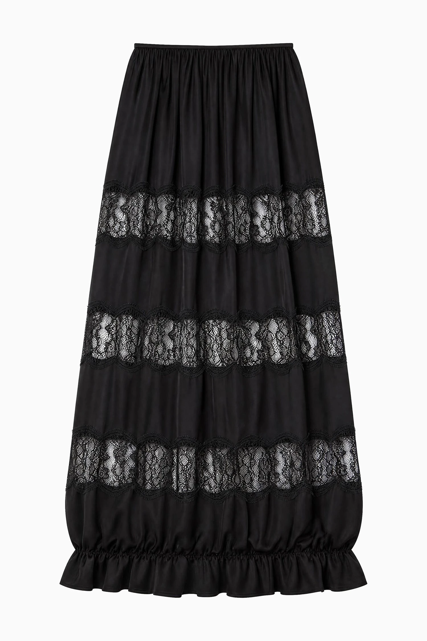 Chantal Silk Midi Skirt in Noir