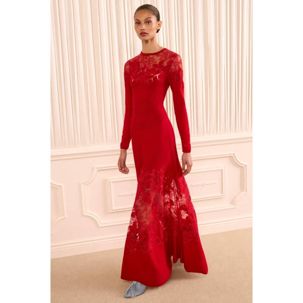 clemence long sleeve lace dress cerise