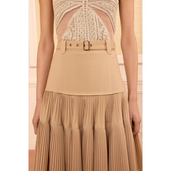 coralie pleated wool skirt dunewood