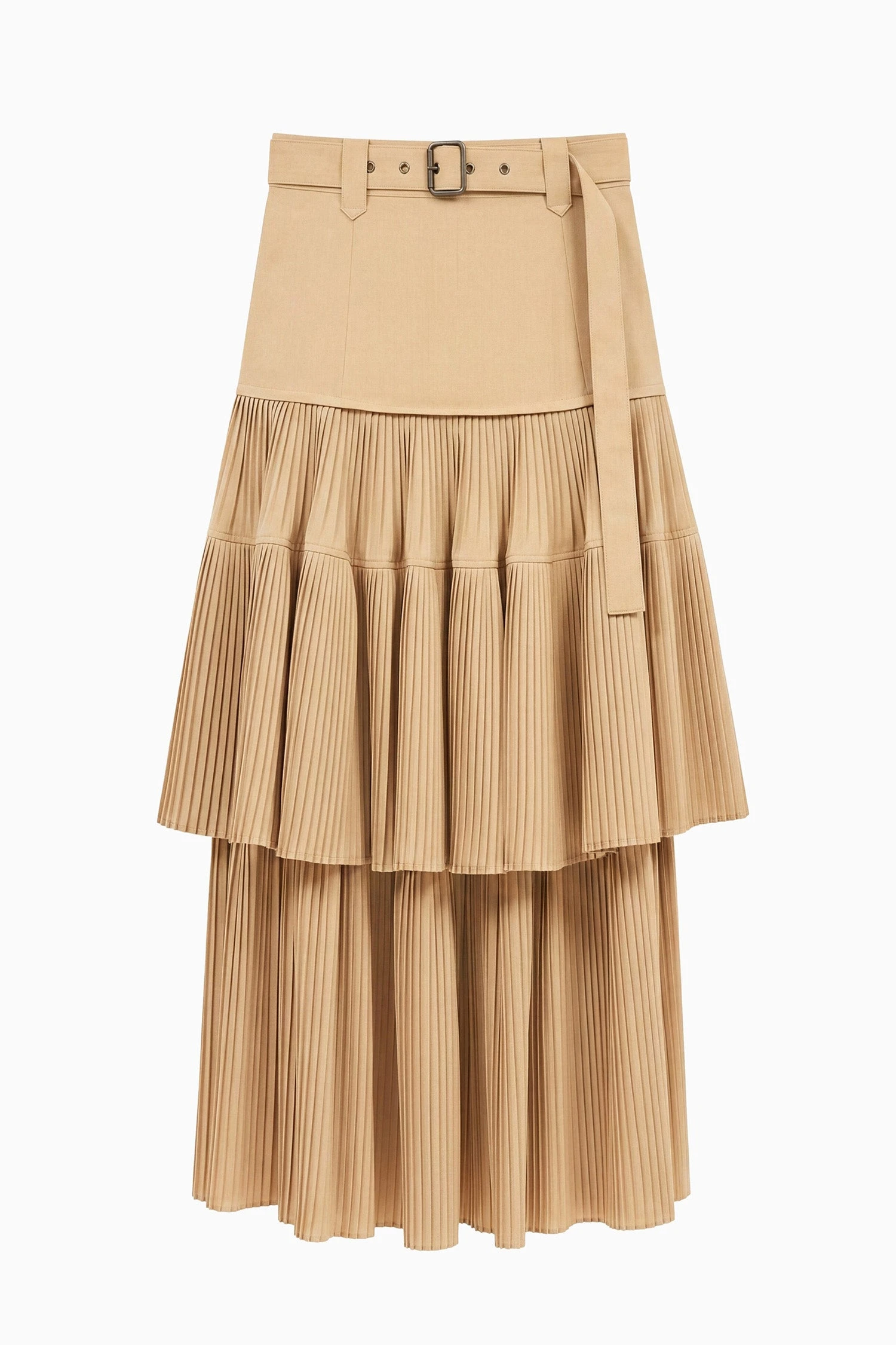 Coralie Pleated Wool Skirt in Dunewood