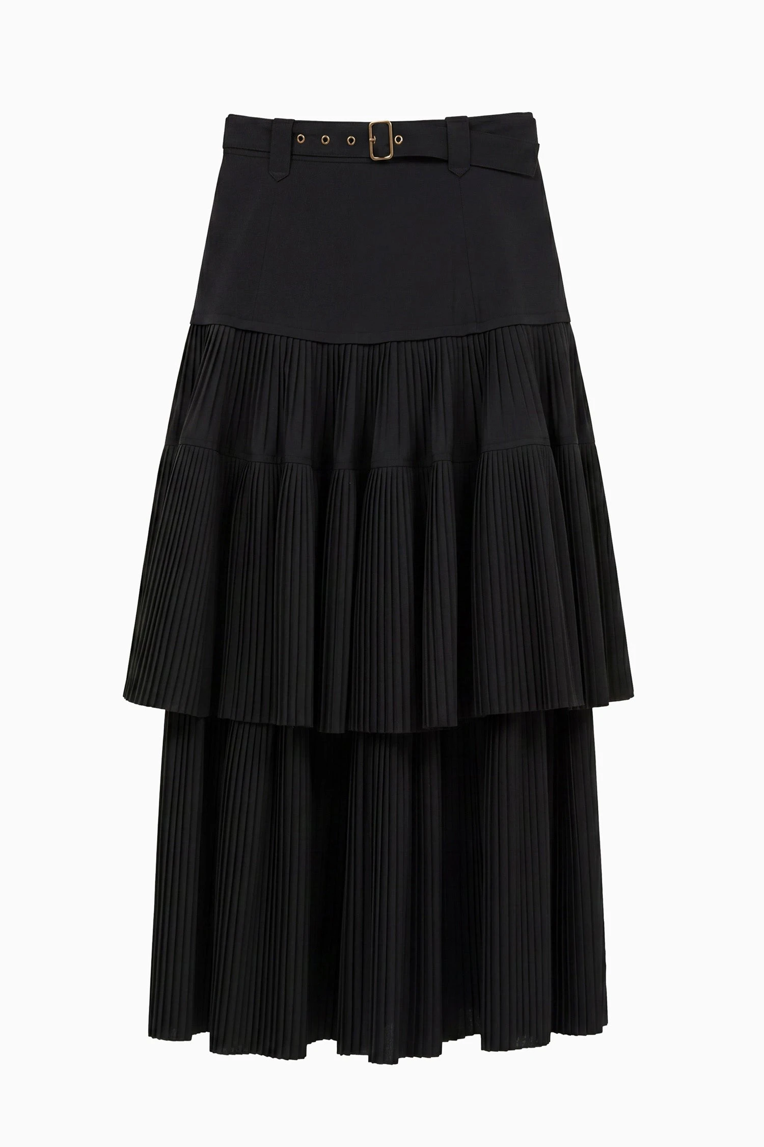 Coralie Pleated Wool Skirt in Noir