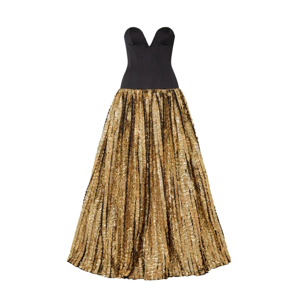 Delora Strapless Lurex Gown in Gold