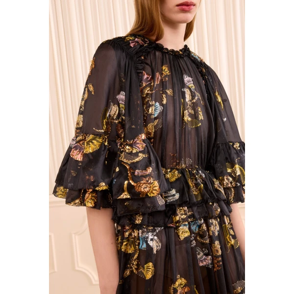 diann ruffled silk gown raven